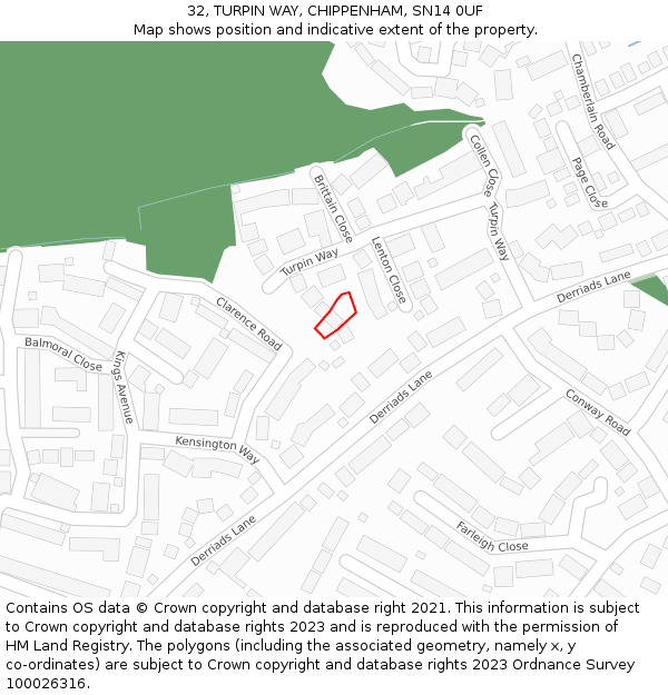 32, TURPIN WAY, CHIPPENHAM, SN14 0UF: Location map and indicative extent of plot