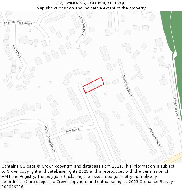 32, TWINOAKS, COBHAM, KT11 2QP: Location map and indicative extent of plot