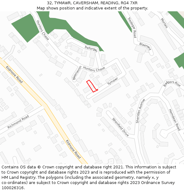 32, TYMAWR, CAVERSHAM, READING, RG4 7XR: Location map and indicative extent of plot
