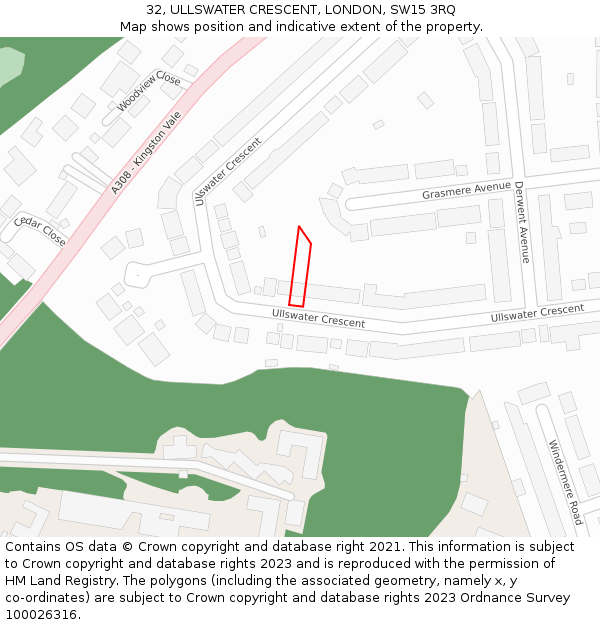 32, ULLSWATER CRESCENT, LONDON, SW15 3RQ: Location map and indicative extent of plot