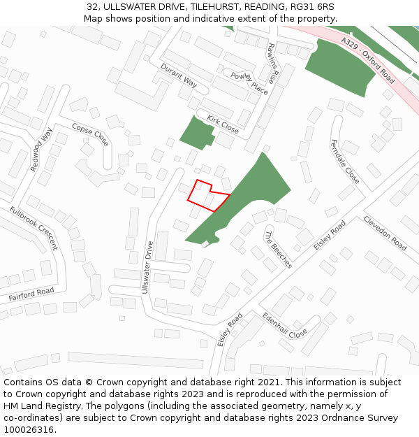 32, ULLSWATER DRIVE, TILEHURST, READING, RG31 6RS: Location map and indicative extent of plot