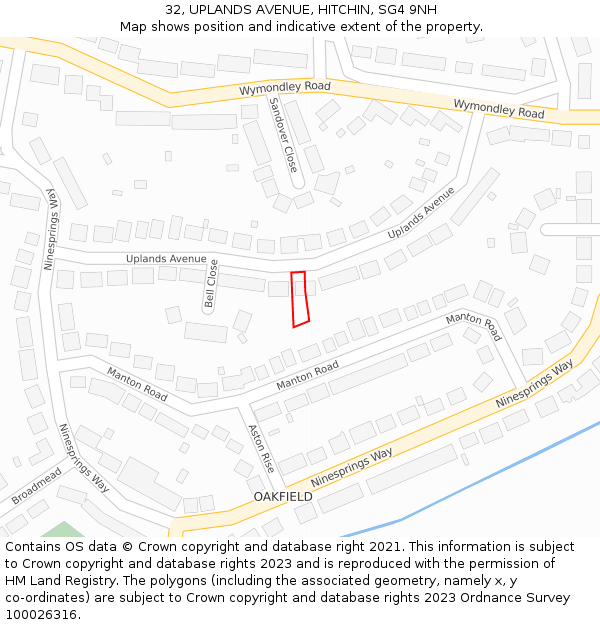 32, UPLANDS AVENUE, HITCHIN, SG4 9NH: Location map and indicative extent of plot