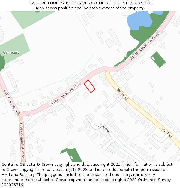 32, UPPER HOLT STREET, EARLS COLNE, COLCHESTER, CO6 2PG: Location map and indicative extent of plot
