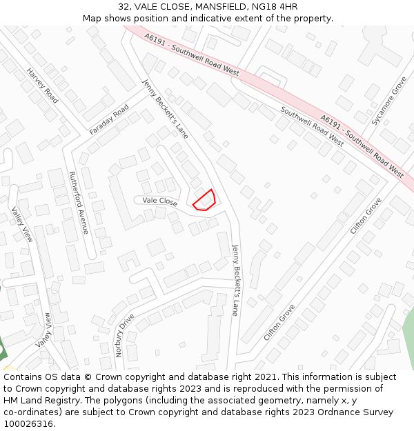 32, VALE CLOSE, MANSFIELD, NG18 4HR: Location map and indicative extent of plot