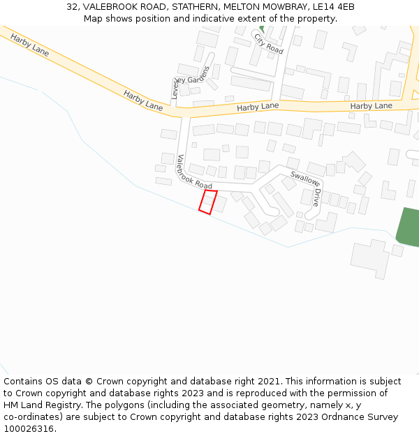 32, VALEBROOK ROAD, STATHERN, MELTON MOWBRAY, LE14 4EB: Location map and indicative extent of plot