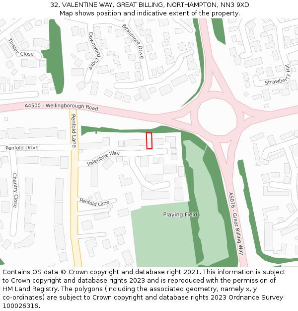 32, VALENTINE WAY, GREAT BILLING, NORTHAMPTON, NN3 9XD: Location map and indicative extent of plot