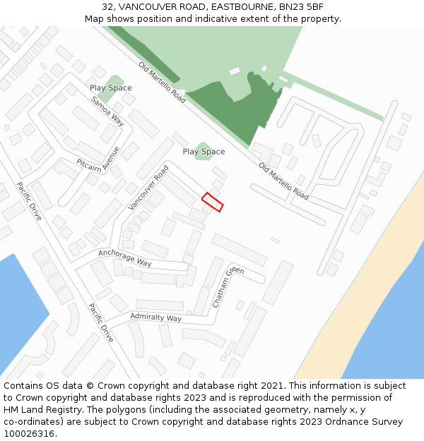 32, VANCOUVER ROAD, EASTBOURNE, BN23 5BF: Location map and indicative extent of plot