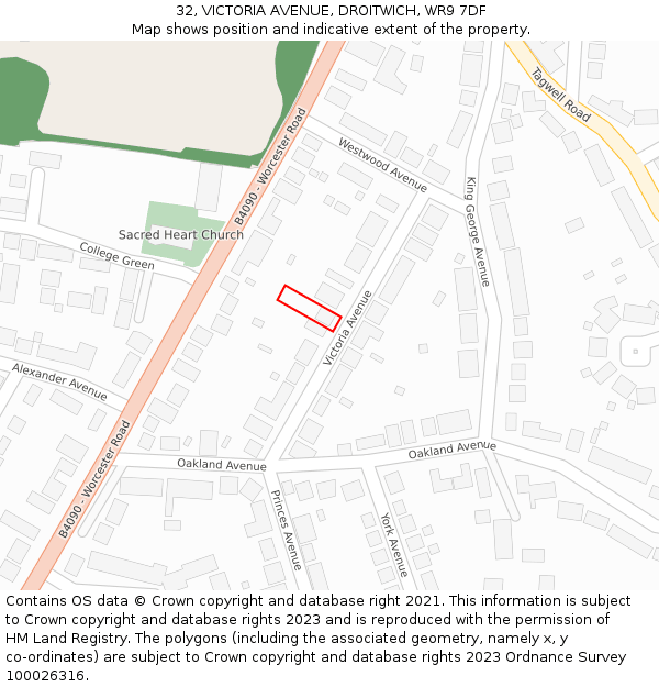 32, VICTORIA AVENUE, DROITWICH, WR9 7DF: Location map and indicative extent of plot