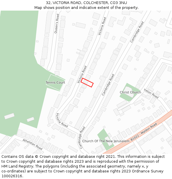 32, VICTORIA ROAD, COLCHESTER, CO3 3NU: Location map and indicative extent of plot