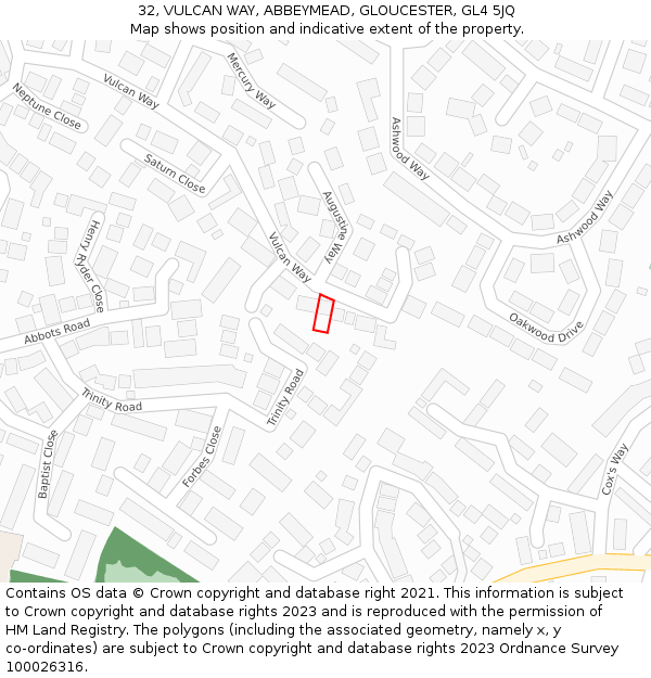 32, VULCAN WAY, ABBEYMEAD, GLOUCESTER, GL4 5JQ: Location map and indicative extent of plot