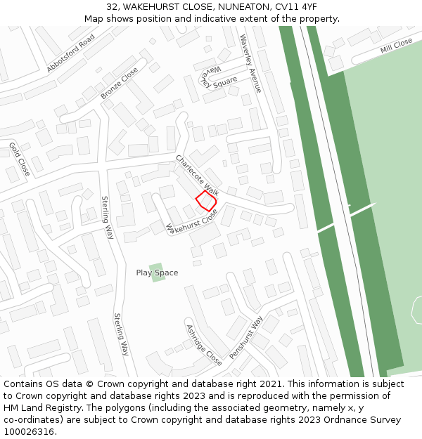32, WAKEHURST CLOSE, NUNEATON, CV11 4YF: Location map and indicative extent of plot