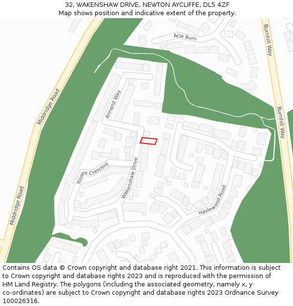 32, WAKENSHAW DRIVE, NEWTON AYCLIFFE, DL5 4ZF: Location map and indicative extent of plot