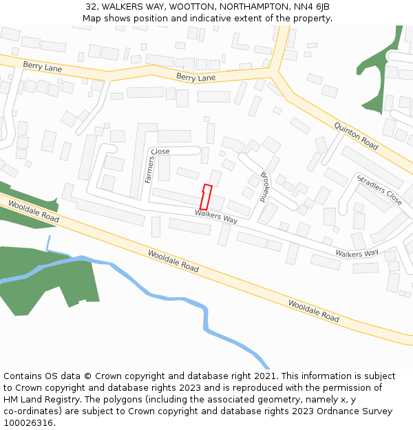 32, WALKERS WAY, WOOTTON, NORTHAMPTON, NN4 6JB: Location map and indicative extent of plot