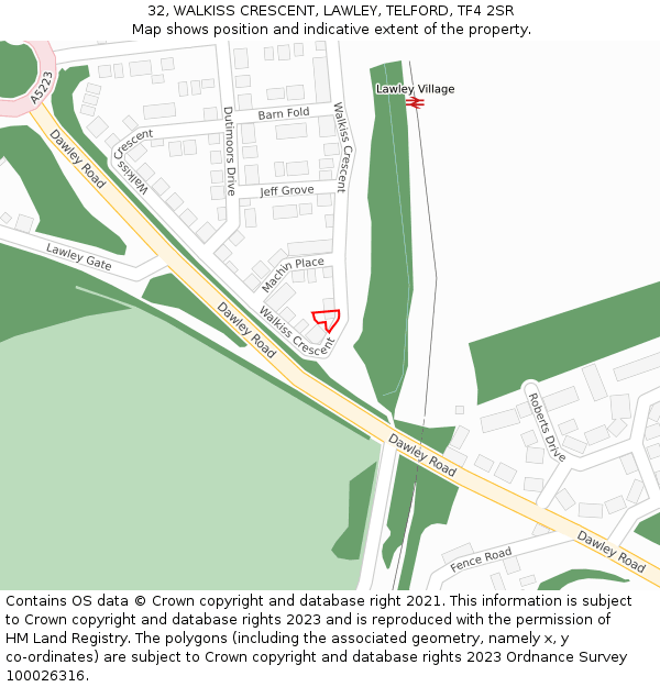 32, WALKISS CRESCENT, LAWLEY, TELFORD, TF4 2SR: Location map and indicative extent of plot