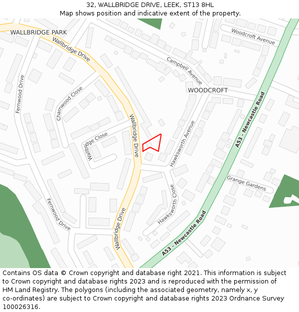 32, WALLBRIDGE DRIVE, LEEK, ST13 8HL: Location map and indicative extent of plot