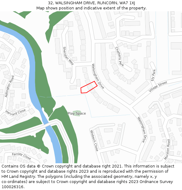 32, WALSINGHAM DRIVE, RUNCORN, WA7 1XJ: Location map and indicative extent of plot