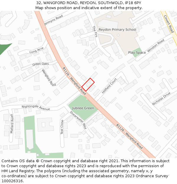 32, WANGFORD ROAD, REYDON, SOUTHWOLD, IP18 6PY: Location map and indicative extent of plot