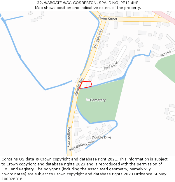 32, WARGATE WAY, GOSBERTON, SPALDING, PE11 4HE: Location map and indicative extent of plot