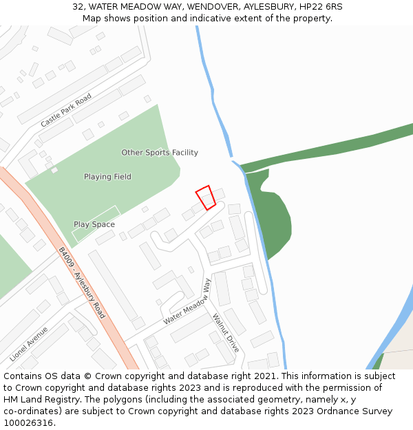32, WATER MEADOW WAY, WENDOVER, AYLESBURY, HP22 6RS: Location map and indicative extent of plot