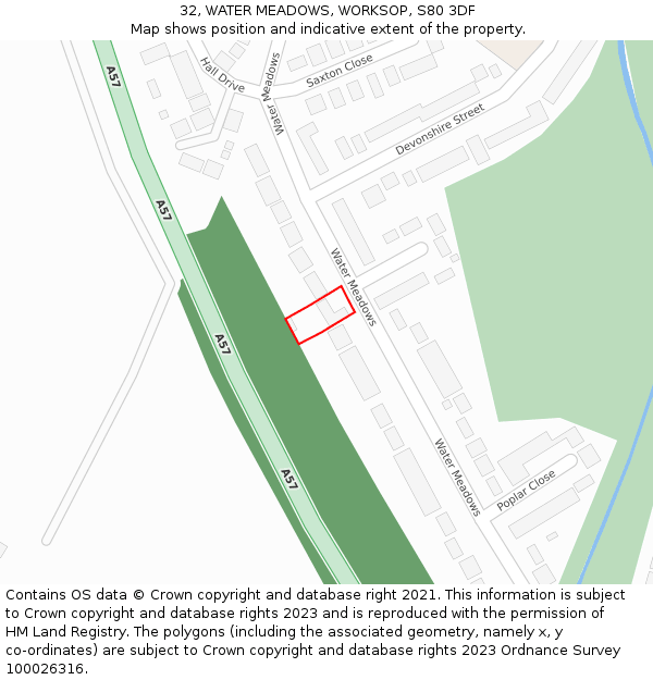 32, WATER MEADOWS, WORKSOP, S80 3DF: Location map and indicative extent of plot