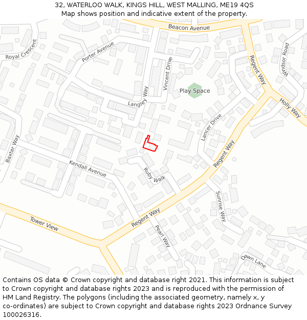 32, WATERLOO WALK, KINGS HILL, WEST MALLING, ME19 4QS: Location map and indicative extent of plot