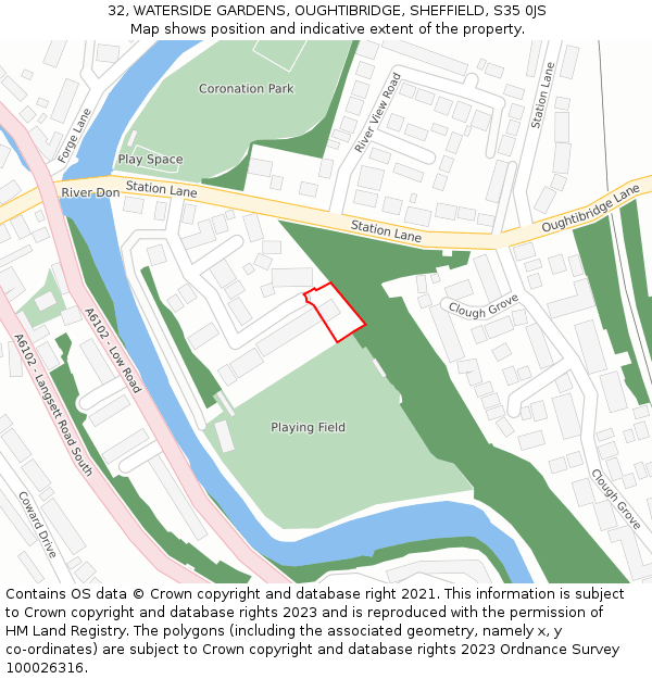 32, WATERSIDE GARDENS, OUGHTIBRIDGE, SHEFFIELD, S35 0JS: Location map and indicative extent of plot