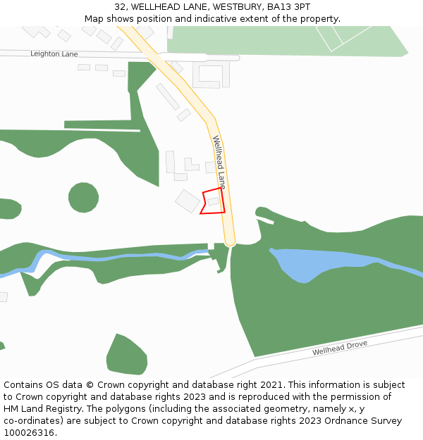 32, WELLHEAD LANE, WESTBURY, BA13 3PT: Location map and indicative extent of plot