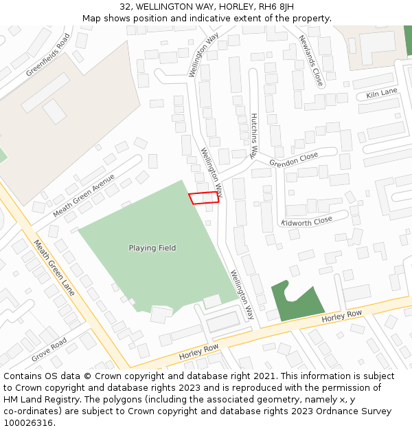 32, WELLINGTON WAY, HORLEY, RH6 8JH: Location map and indicative extent of plot