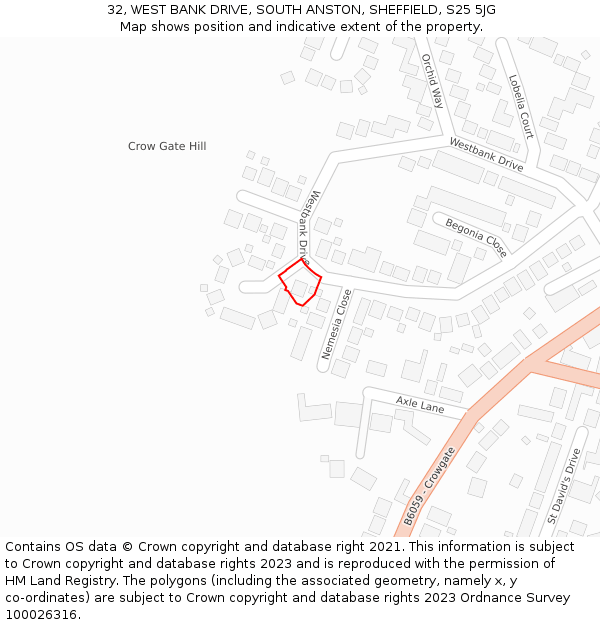 32, WEST BANK DRIVE, SOUTH ANSTON, SHEFFIELD, S25 5JG: Location map and indicative extent of plot