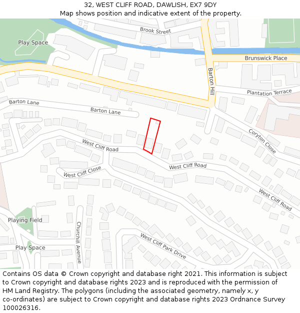 32, WEST CLIFF ROAD, DAWLISH, EX7 9DY: Location map and indicative extent of plot