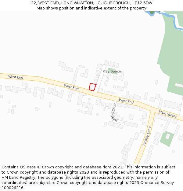 32, WEST END, LONG WHATTON, LOUGHBOROUGH, LE12 5DW: Location map and indicative extent of plot