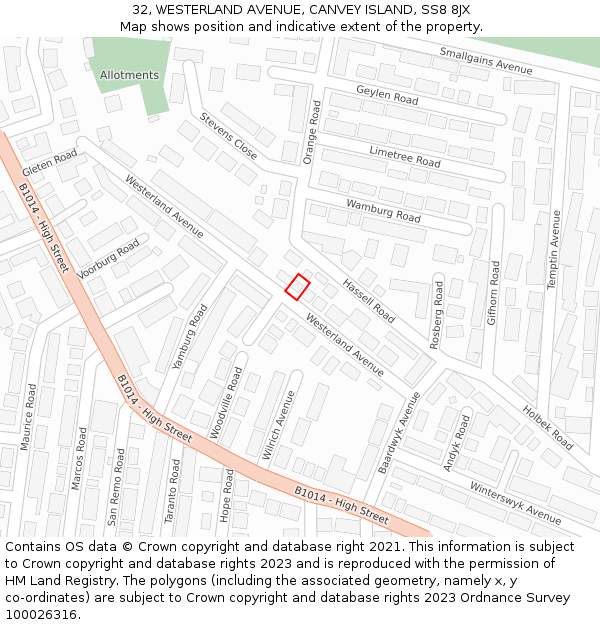 32, WESTERLAND AVENUE, CANVEY ISLAND, SS8 8JX: Location map and indicative extent of plot