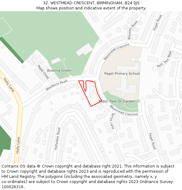 32, WESTMEAD CRESCENT, BIRMINGHAM, B24 0JS: Location map and indicative extent of plot