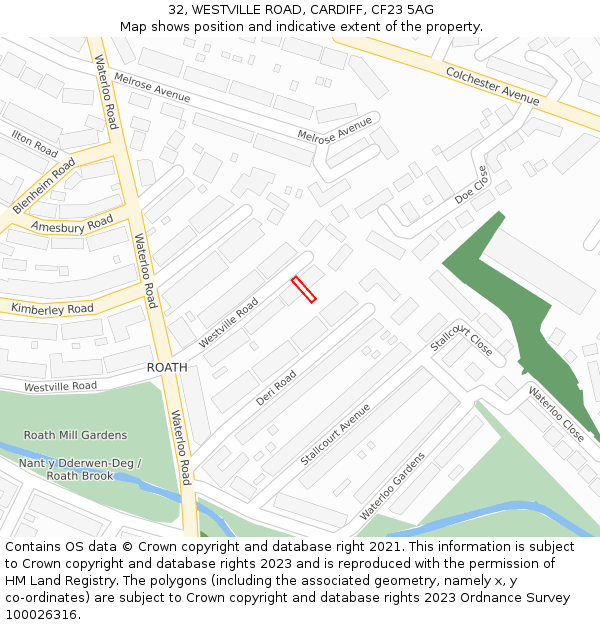 32, WESTVILLE ROAD, CARDIFF, CF23 5AG: Location map and indicative extent of plot