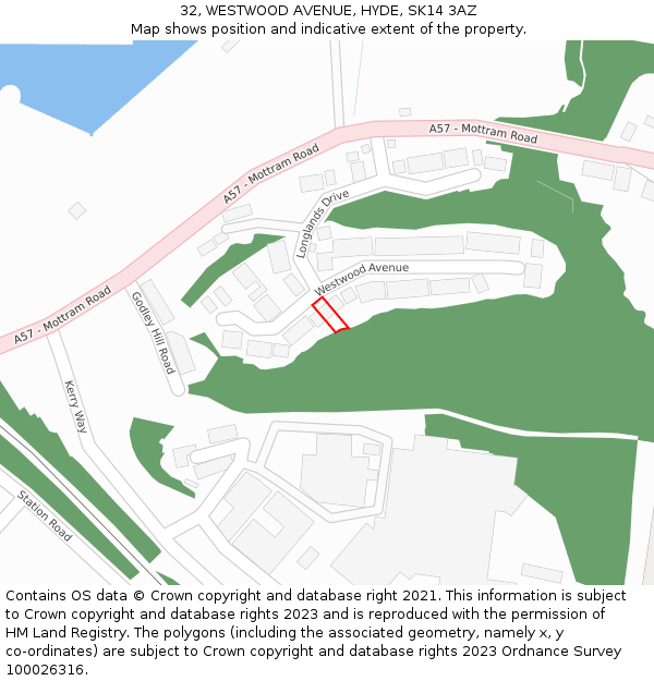 32, WESTWOOD AVENUE, HYDE, SK14 3AZ: Location map and indicative extent of plot