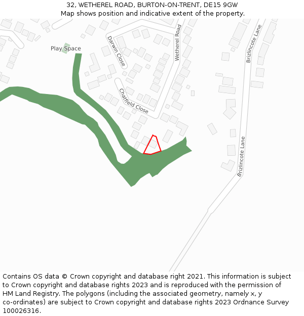 32, WETHEREL ROAD, BURTON-ON-TRENT, DE15 9GW: Location map and indicative extent of plot