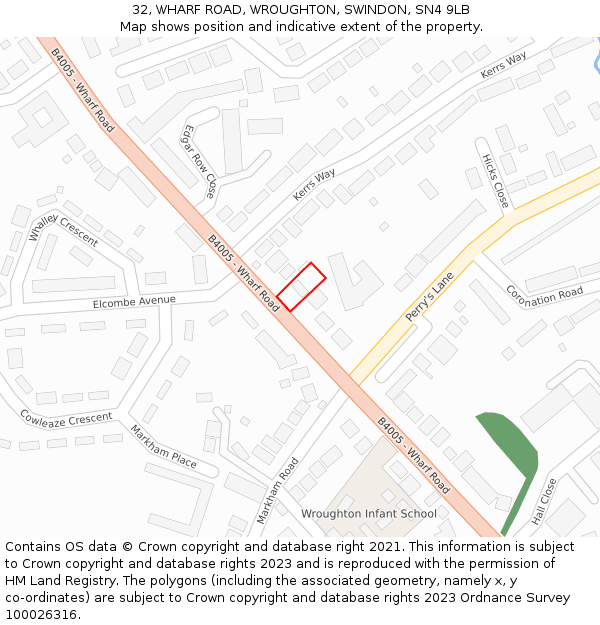 32, WHARF ROAD, WROUGHTON, SWINDON, SN4 9LB: Location map and indicative extent of plot