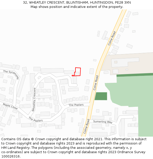 32, WHEATLEY CRESCENT, BLUNTISHAM, HUNTINGDON, PE28 3XN: Location map and indicative extent of plot