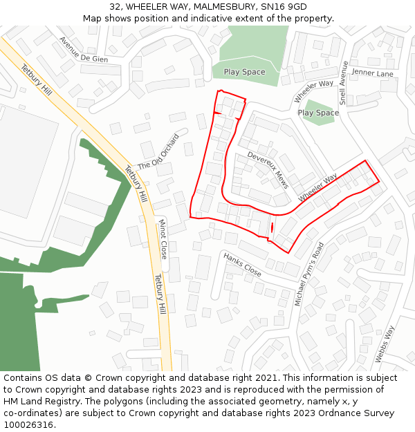 32, WHEELER WAY, MALMESBURY, SN16 9GD: Location map and indicative extent of plot