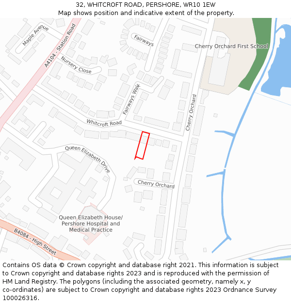 32, WHITCROFT ROAD, PERSHORE, WR10 1EW: Location map and indicative extent of plot