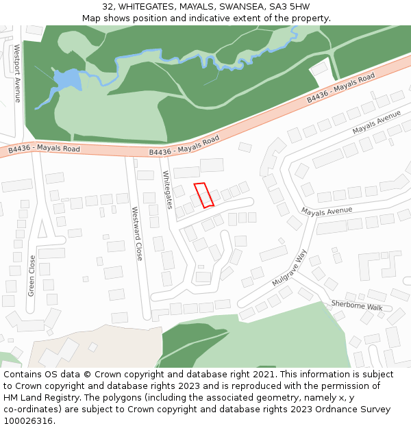 32, WHITEGATES, MAYALS, SWANSEA, SA3 5HW: Location map and indicative extent of plot