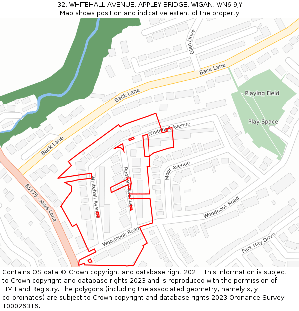 32, WHITEHALL AVENUE, APPLEY BRIDGE, WIGAN, WN6 9JY: Location map and indicative extent of plot