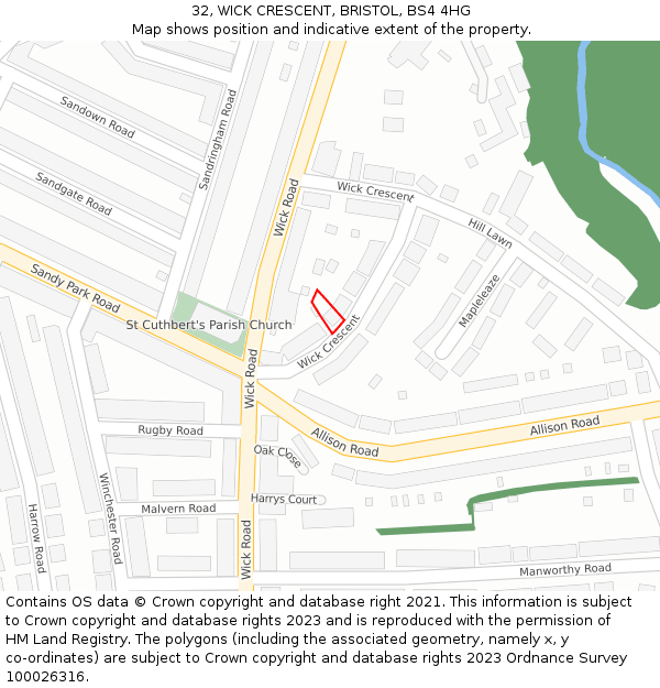 32, WICK CRESCENT, BRISTOL, BS4 4HG: Location map and indicative extent of plot