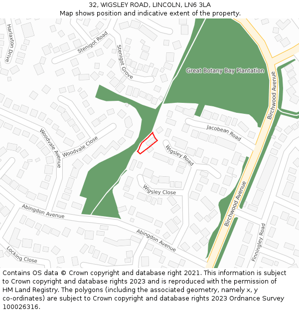 32, WIGSLEY ROAD, LINCOLN, LN6 3LA: Location map and indicative extent of plot