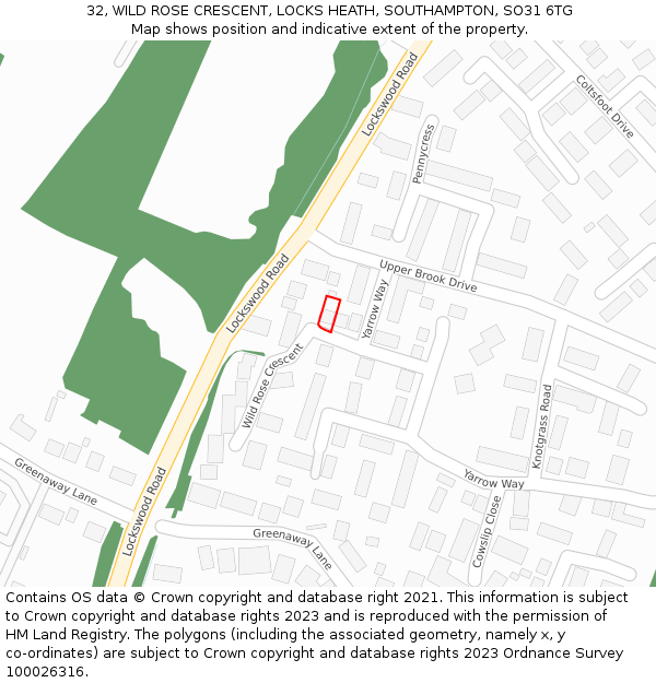 32, WILD ROSE CRESCENT, LOCKS HEATH, SOUTHAMPTON, SO31 6TG: Location map and indicative extent of plot