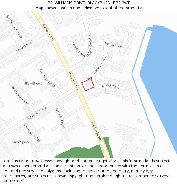 32, WILLIAMS DRIVE, BLACKBURN, BB2 3WT: Location map and indicative extent of plot