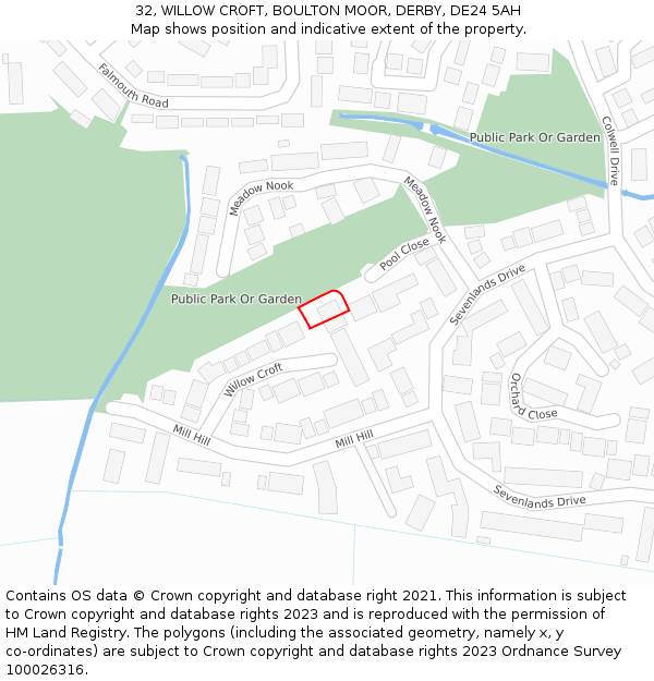 32, WILLOW CROFT, BOULTON MOOR, DERBY, DE24 5AH: Location map and indicative extent of plot