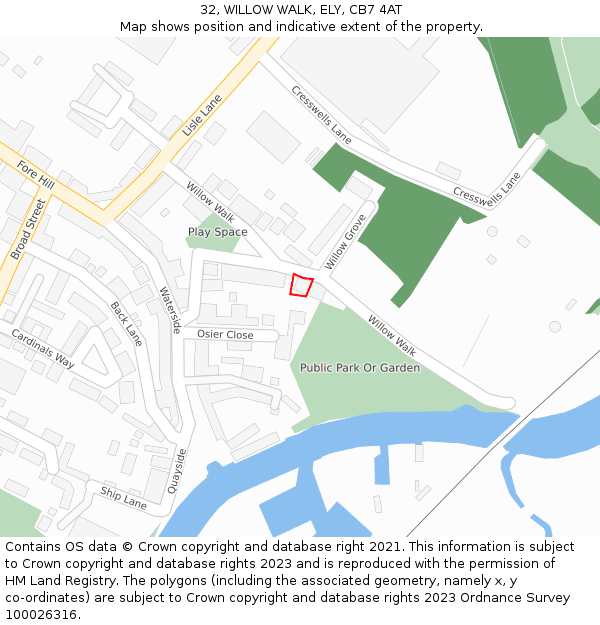 32, WILLOW WALK, ELY, CB7 4AT: Location map and indicative extent of plot