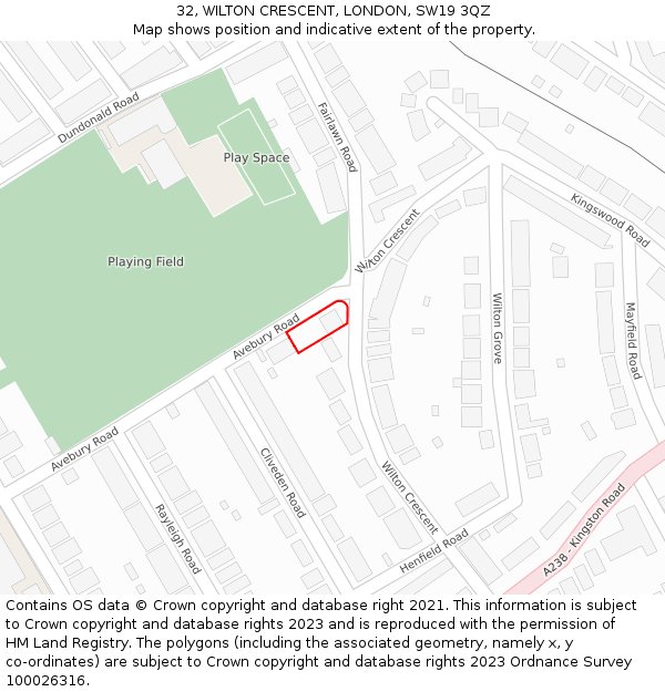 32, WILTON CRESCENT, LONDON, SW19 3QZ: Location map and indicative extent of plot