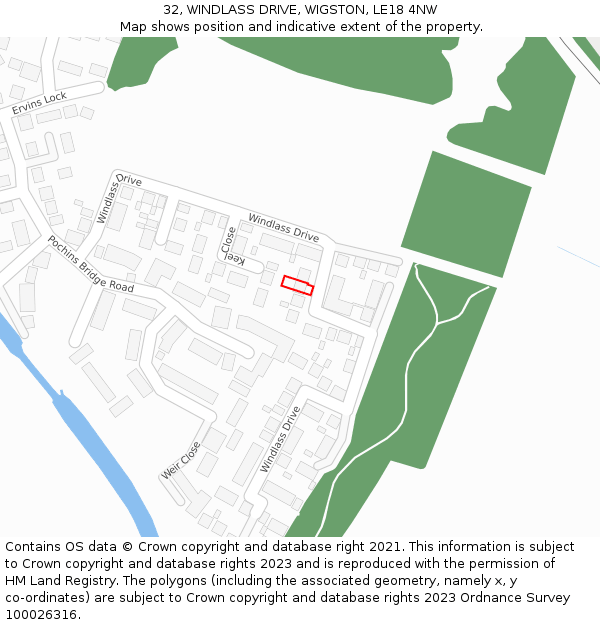 32, WINDLASS DRIVE, WIGSTON, LE18 4NW: Location map and indicative extent of plot